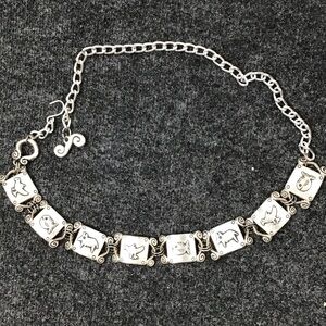 Vintage Omega silver petroglyphic artwork chain belt